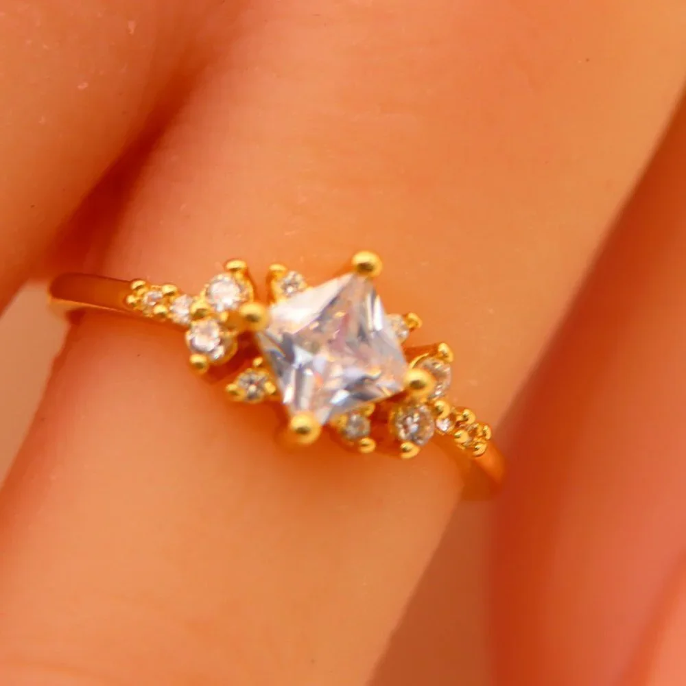 Noble Square Flower Gold Plated Princess Ring for Women, EVGCM074-6